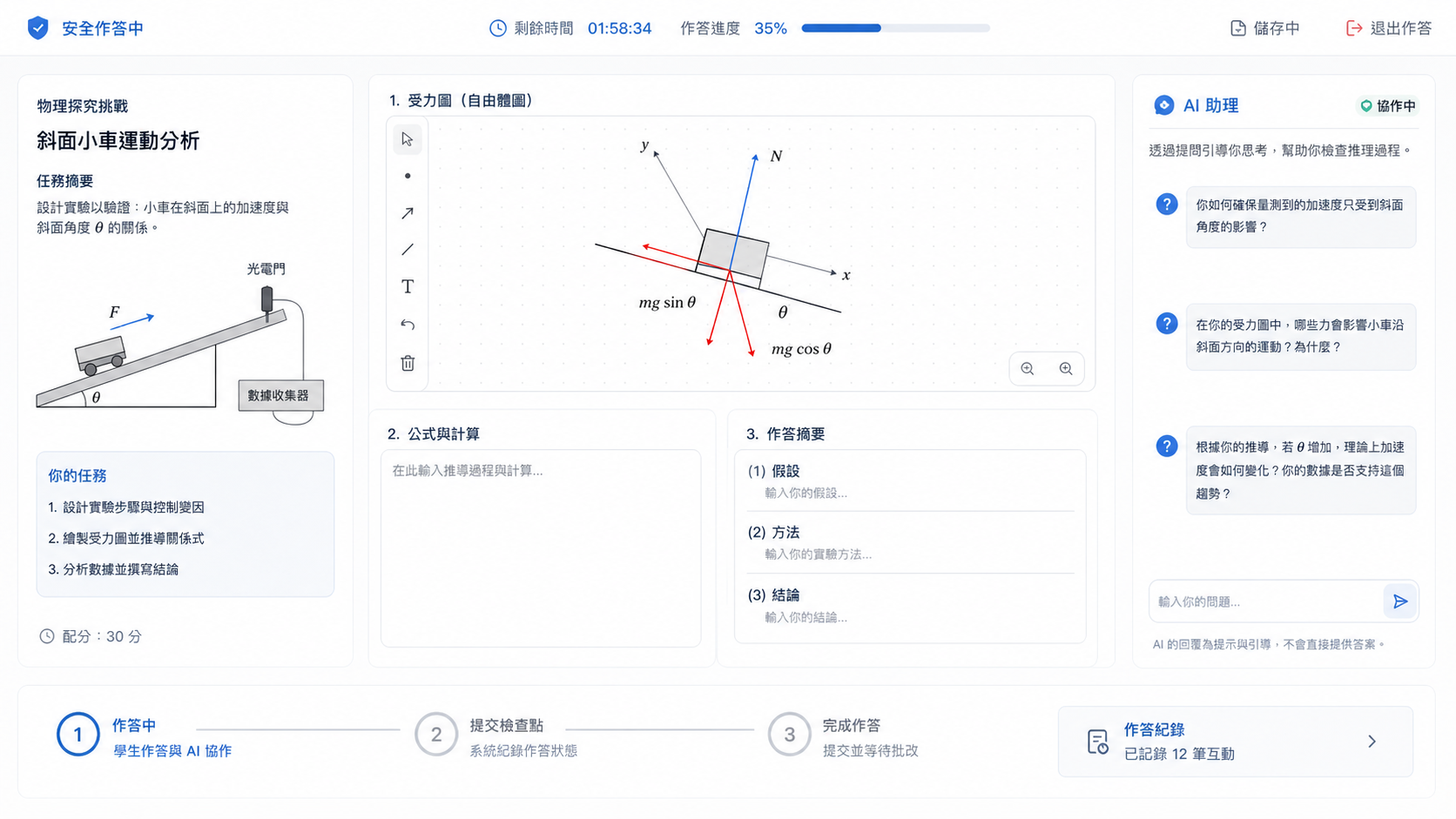 未來 AI 協作型數位考試示意圖